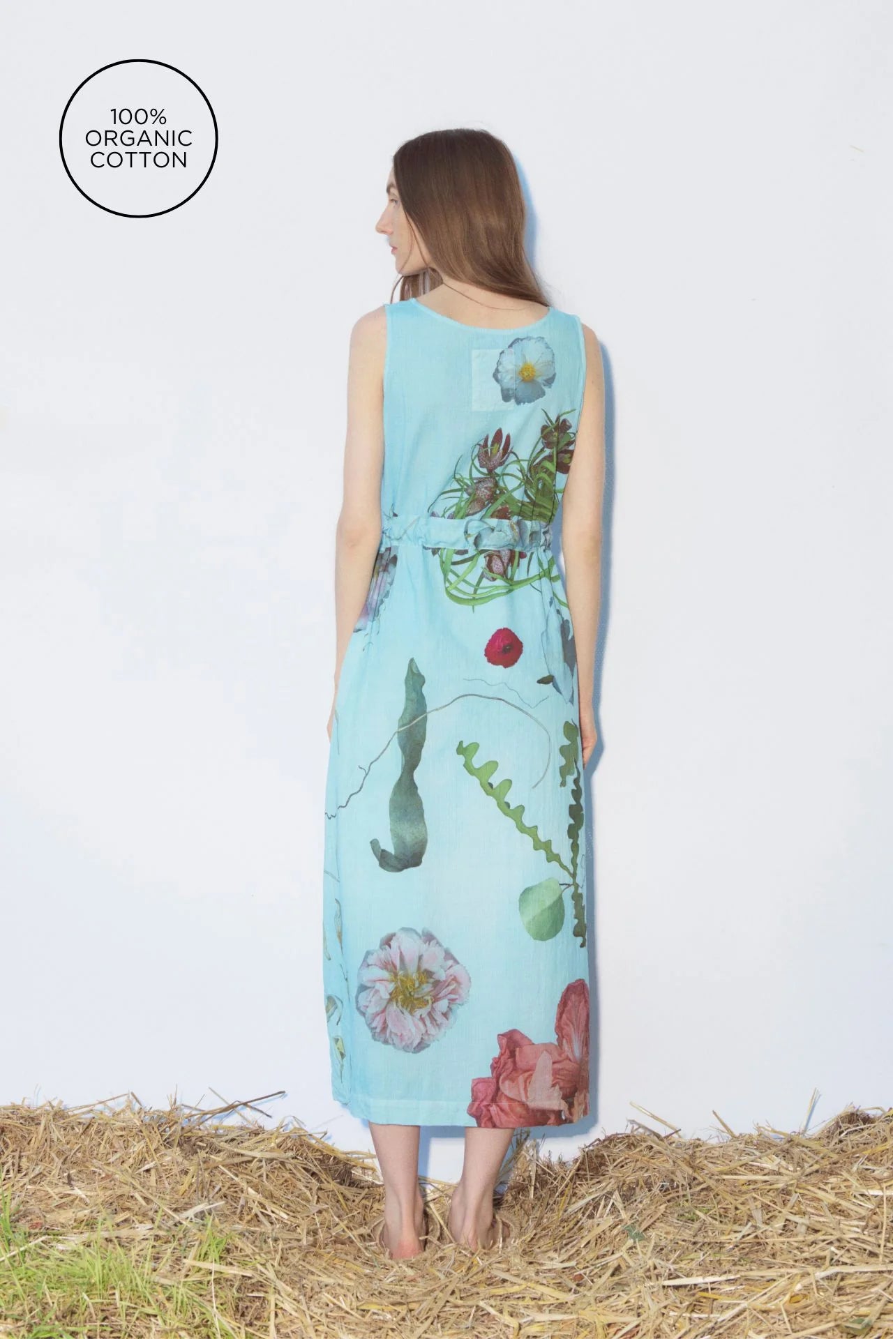 Summer Dress in Big Flowers on Blue