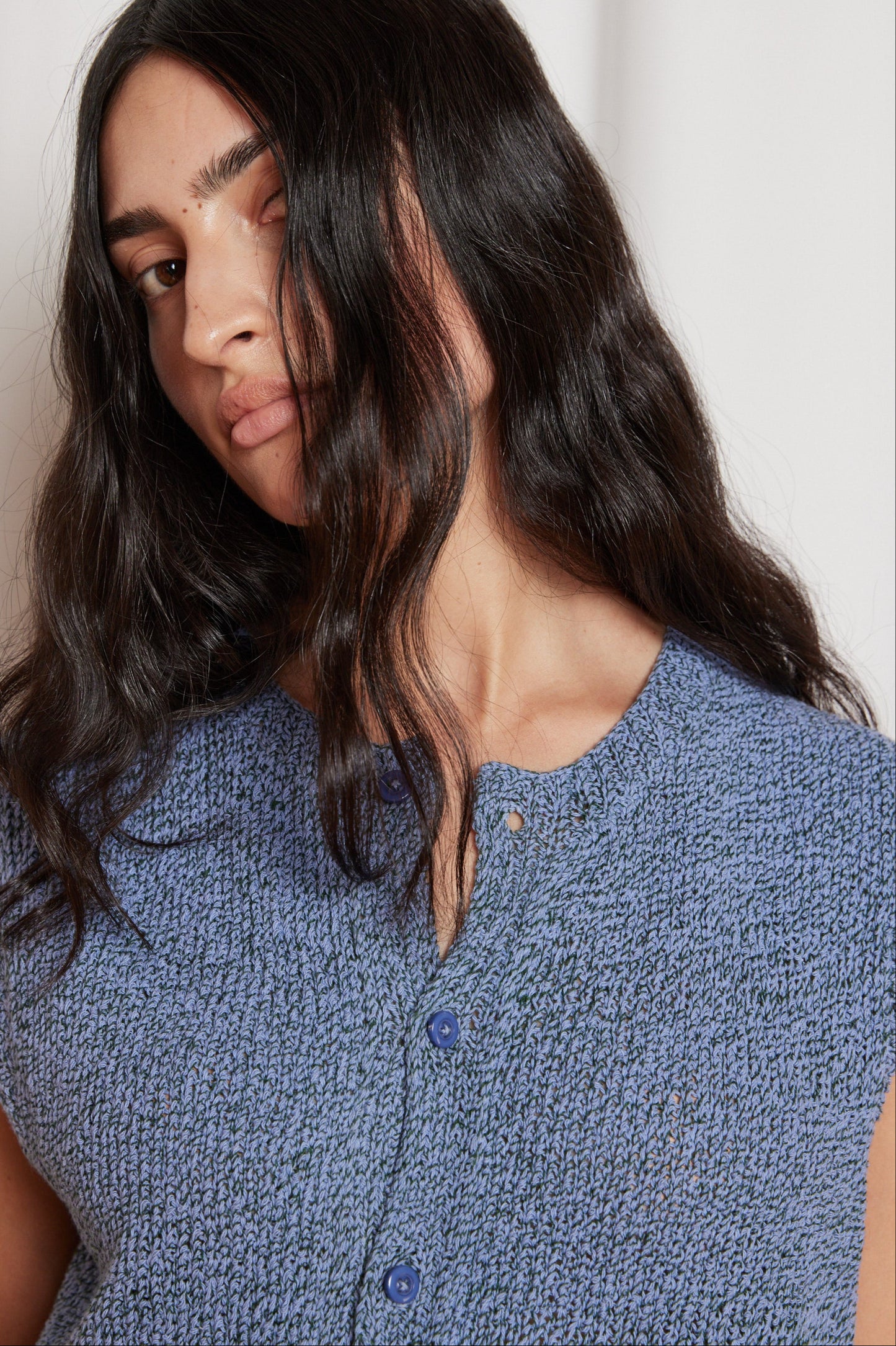 Nona Knitted Vest in Steel Blue