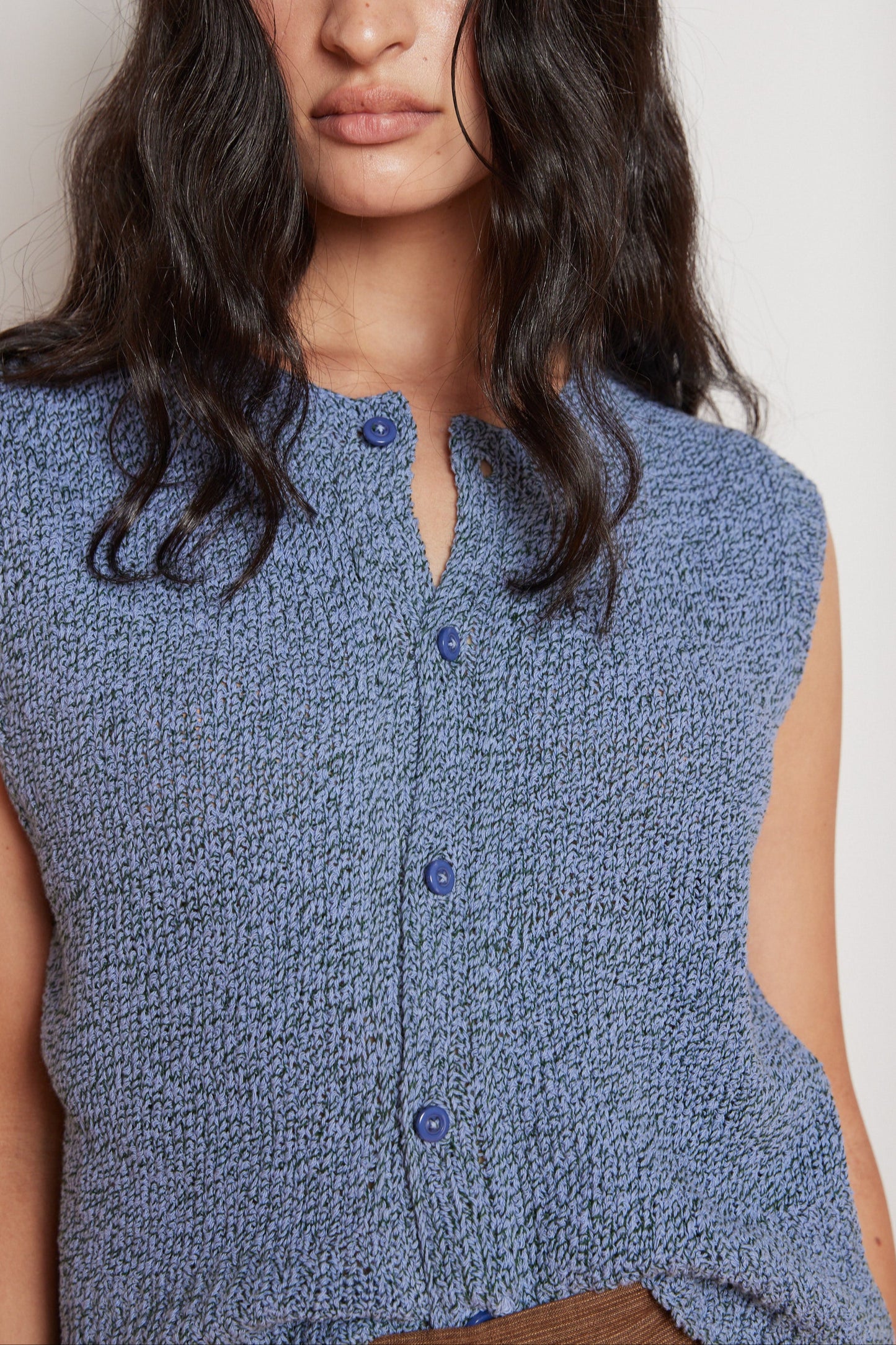 Nona Knitted Vest in Steel Blue