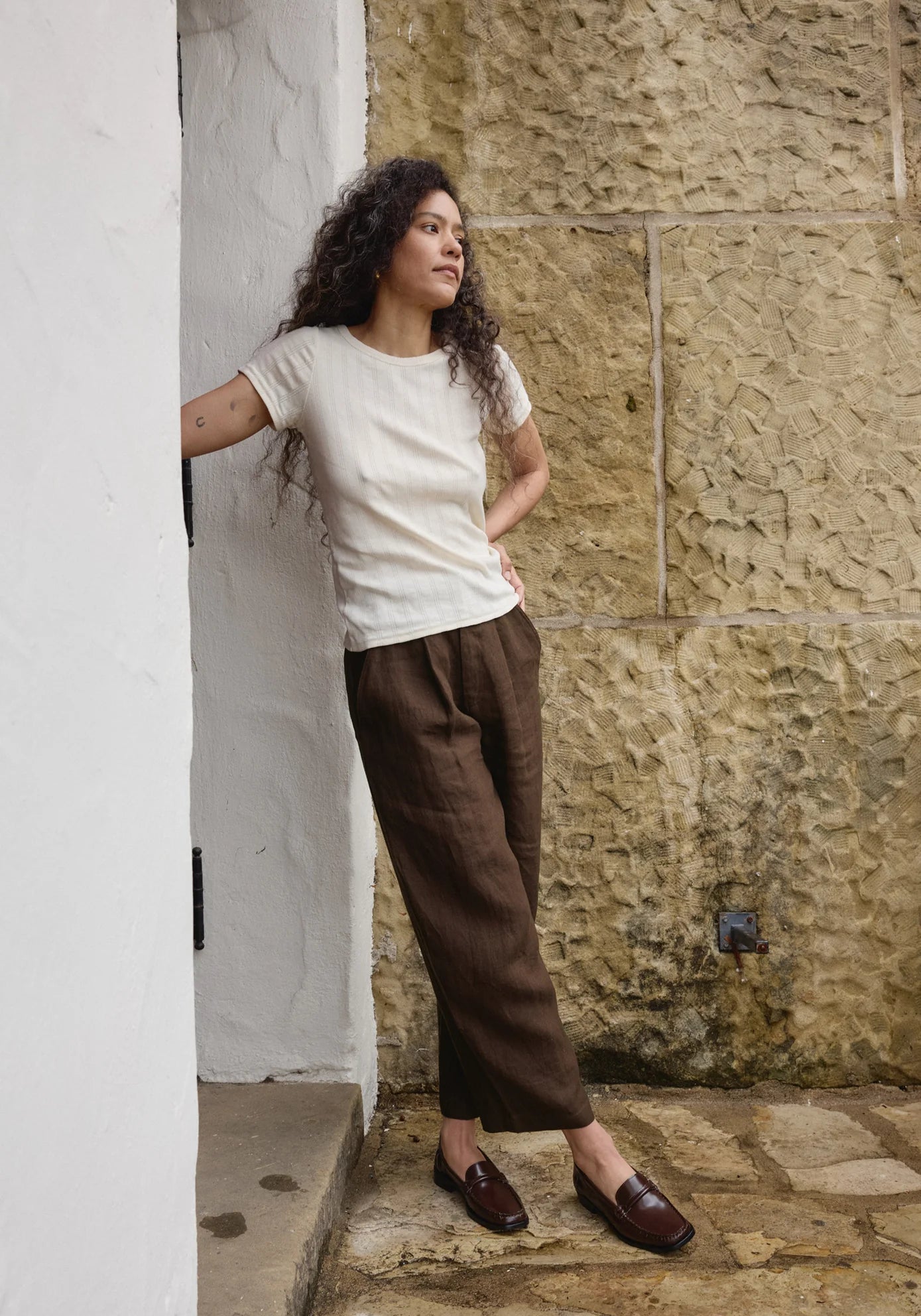 Pointelle Tee in Natural