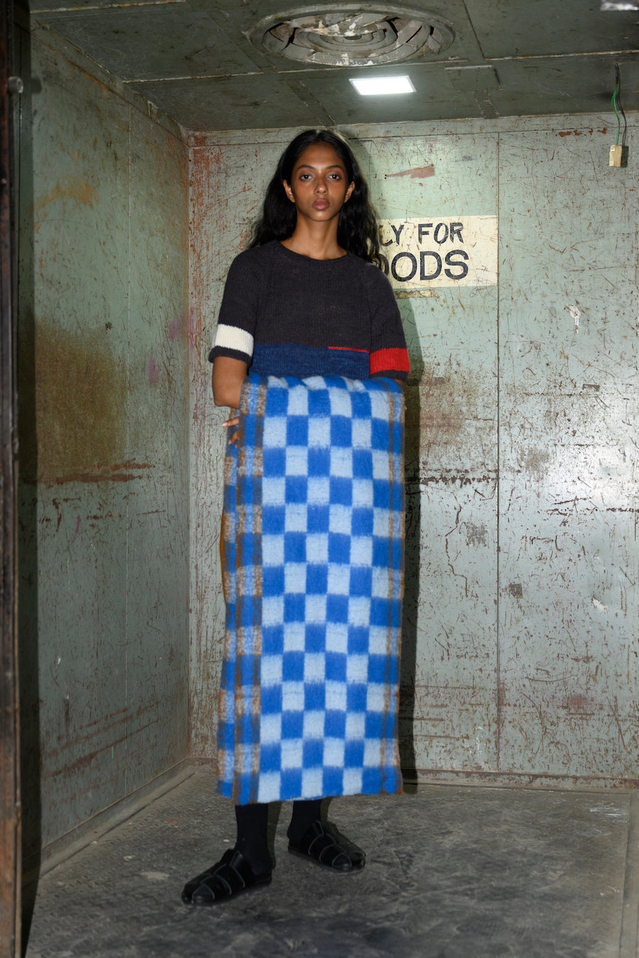 Nory Woolen Scarf in Blue Check