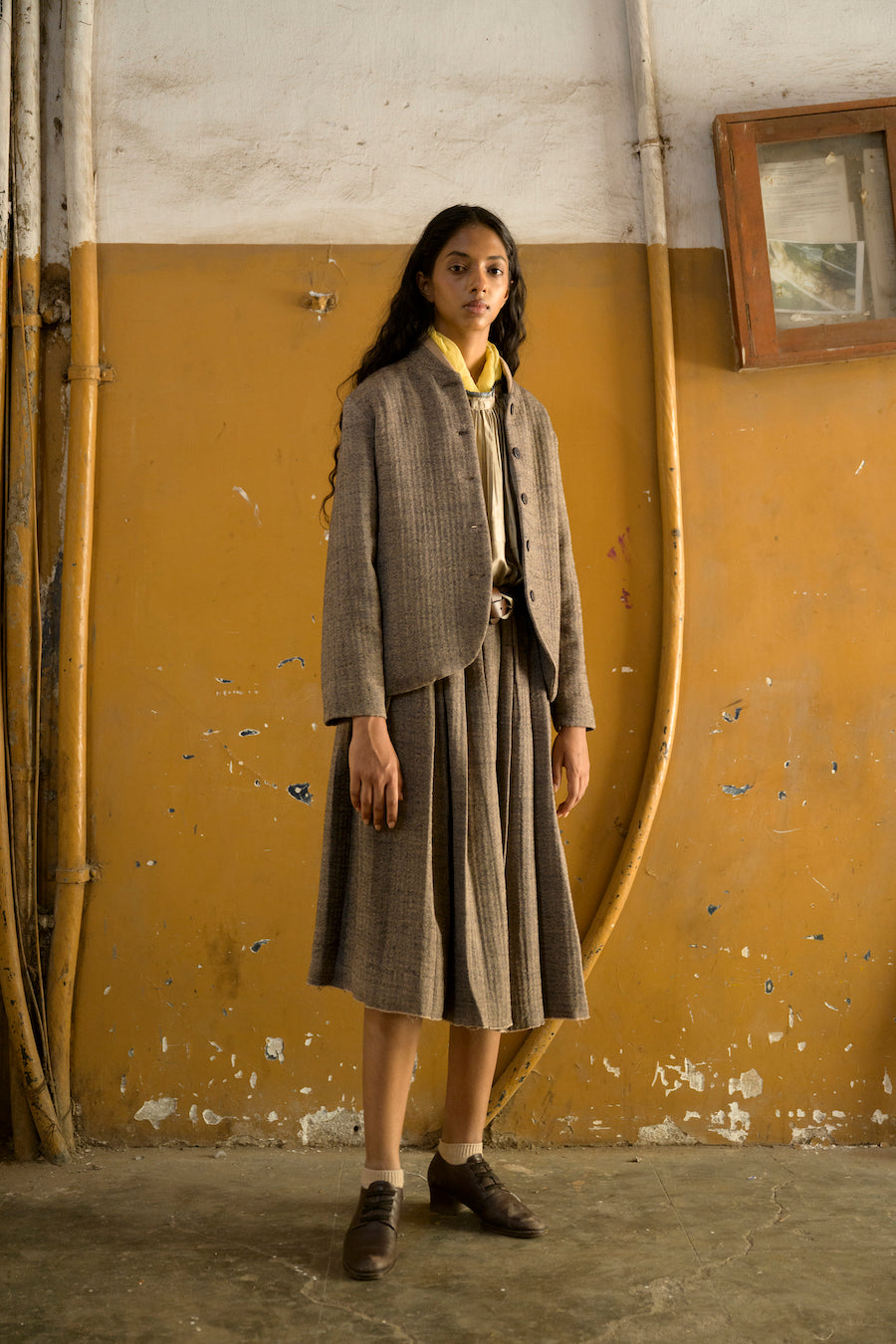 Leo Short Wool Jacket in Herringbone