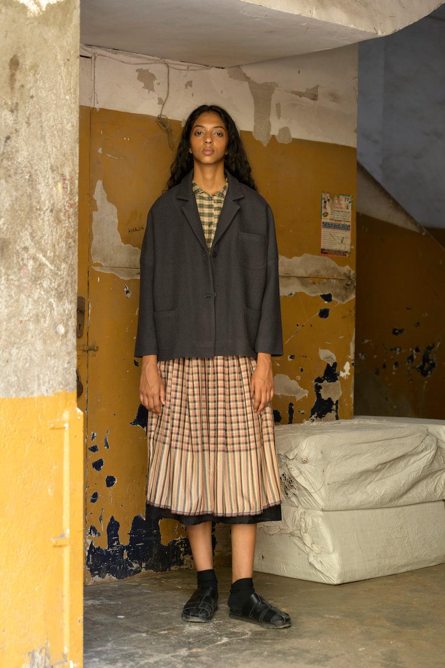 Gayle Reversible Skirt in Red Charcoal Check