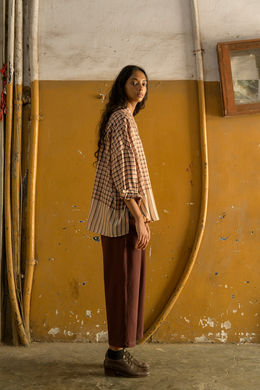 Drew Oversized Shirt in Red Charcoal Check
