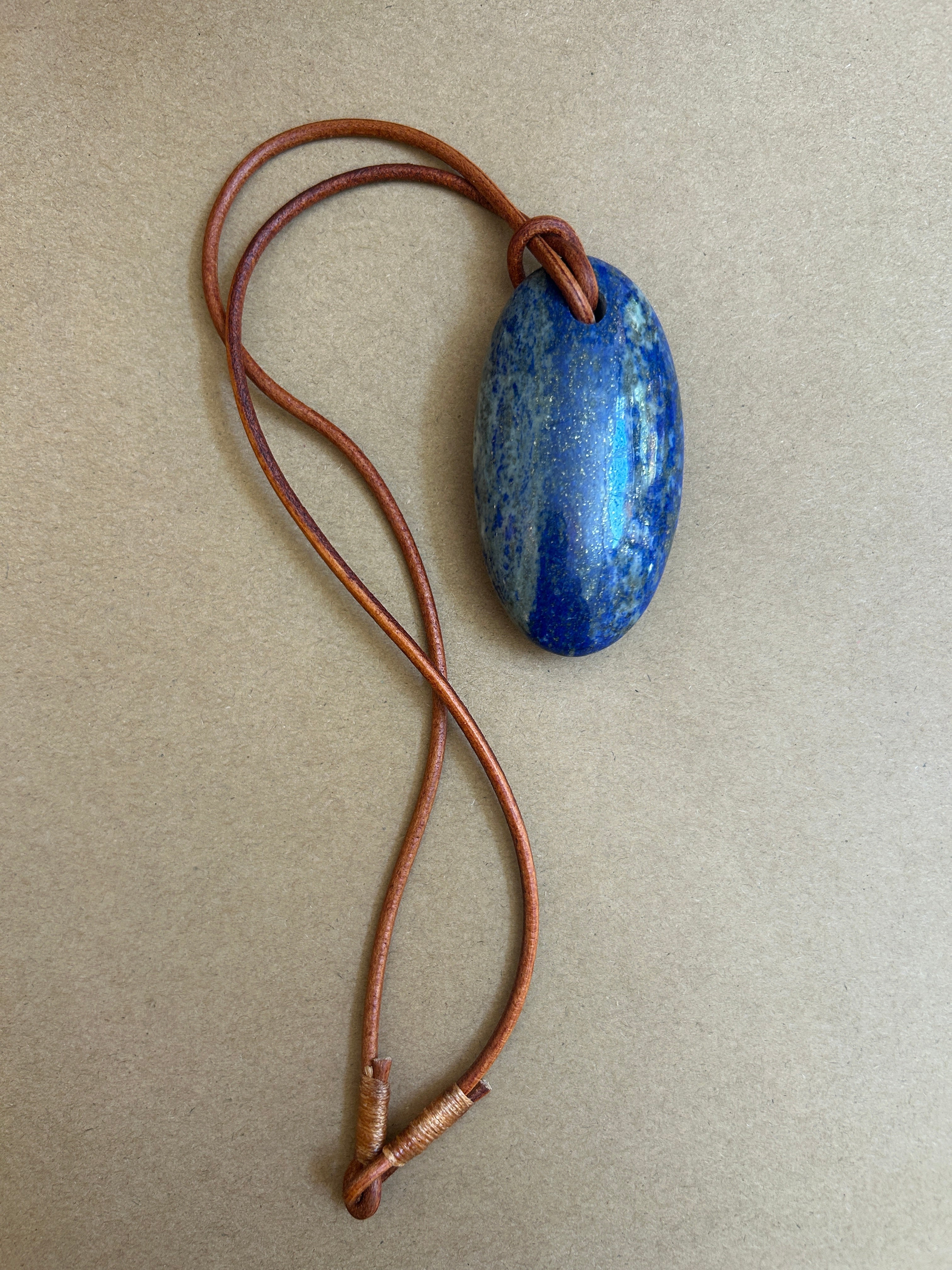 Big Lapis Necklace - Brown Cord