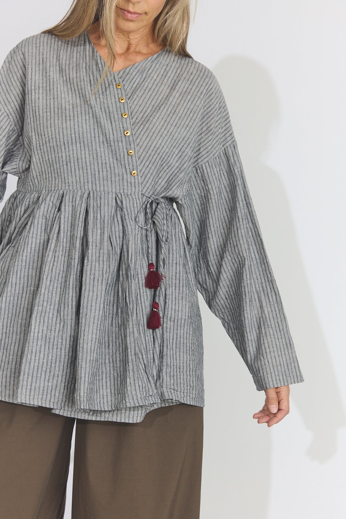 Bengal Stripe Tuck Blouse - Black