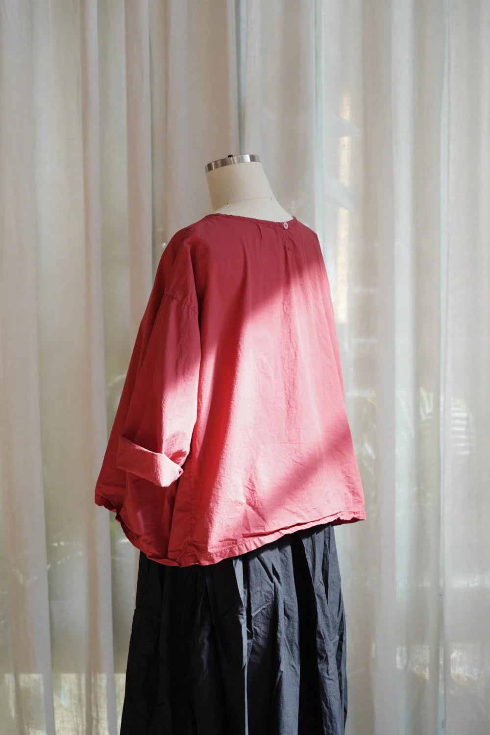 Silvie Round Neck Boxy Top - Cotton Poplin Terracotta