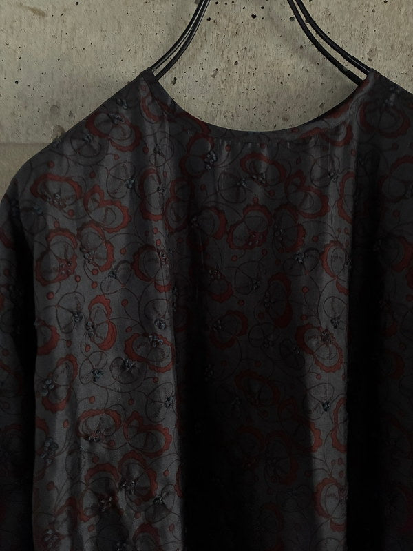 Embroidered Silk Blouse - Charcoal