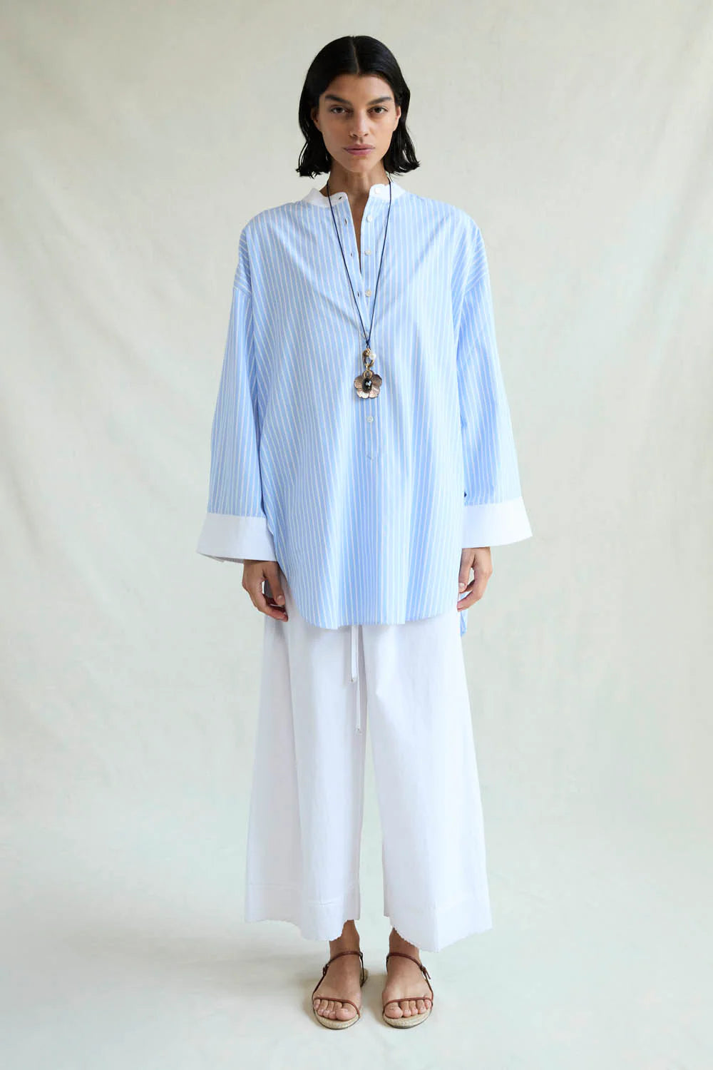 Falling Flower Tunic in Blue Stripe