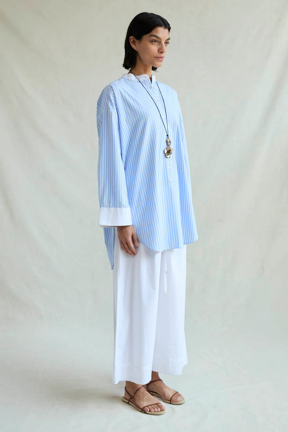 Falling Flower Tunic in Blue Stripe