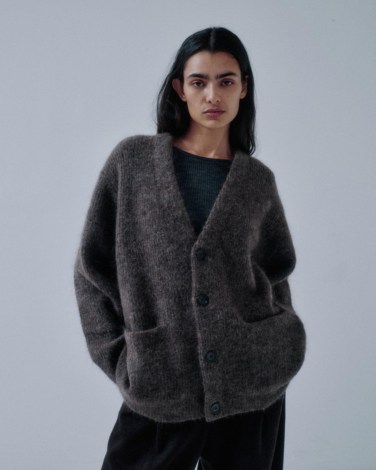 Mohair Cardigan - Ash Brown