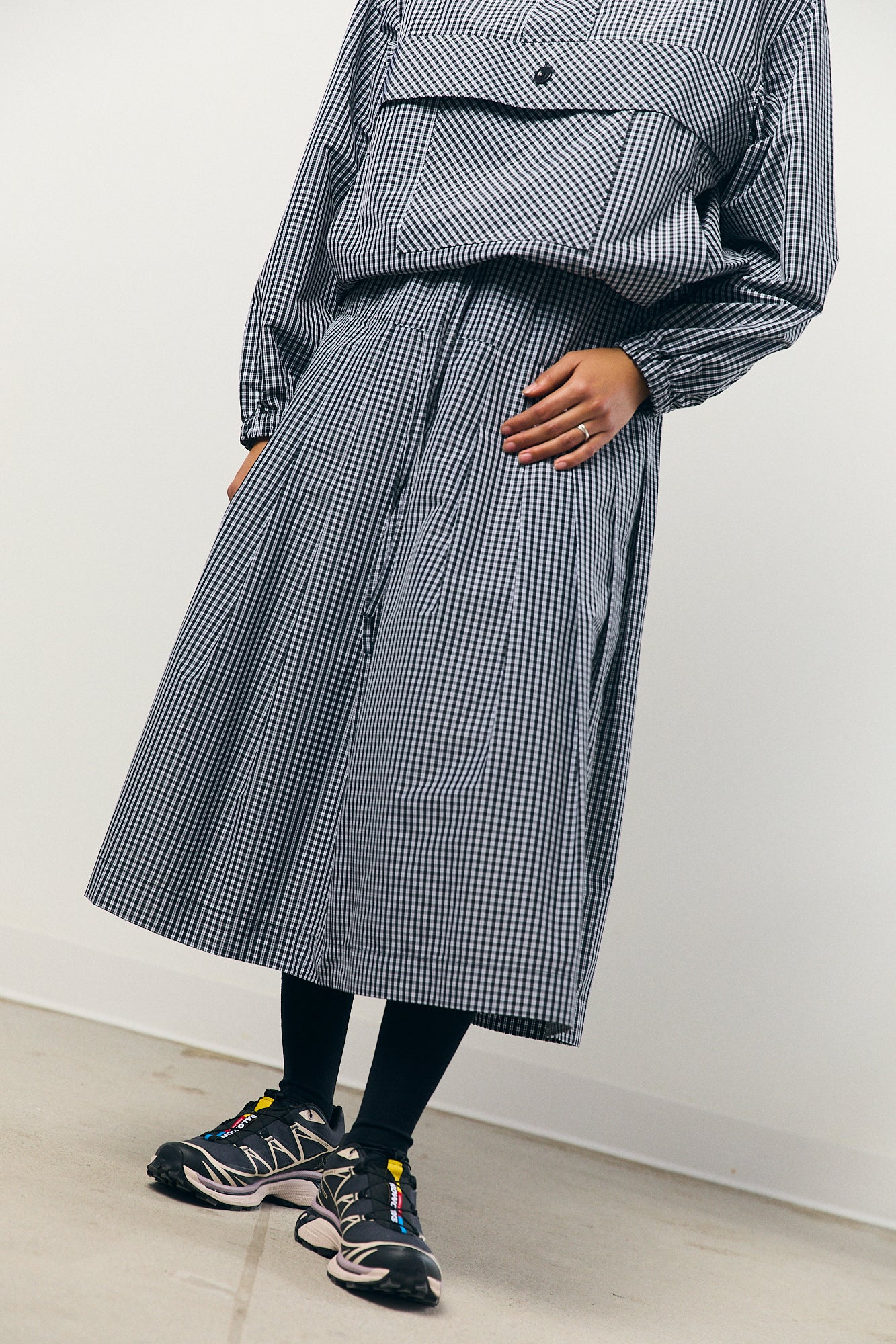 Check Taffeta Pleated Skirt