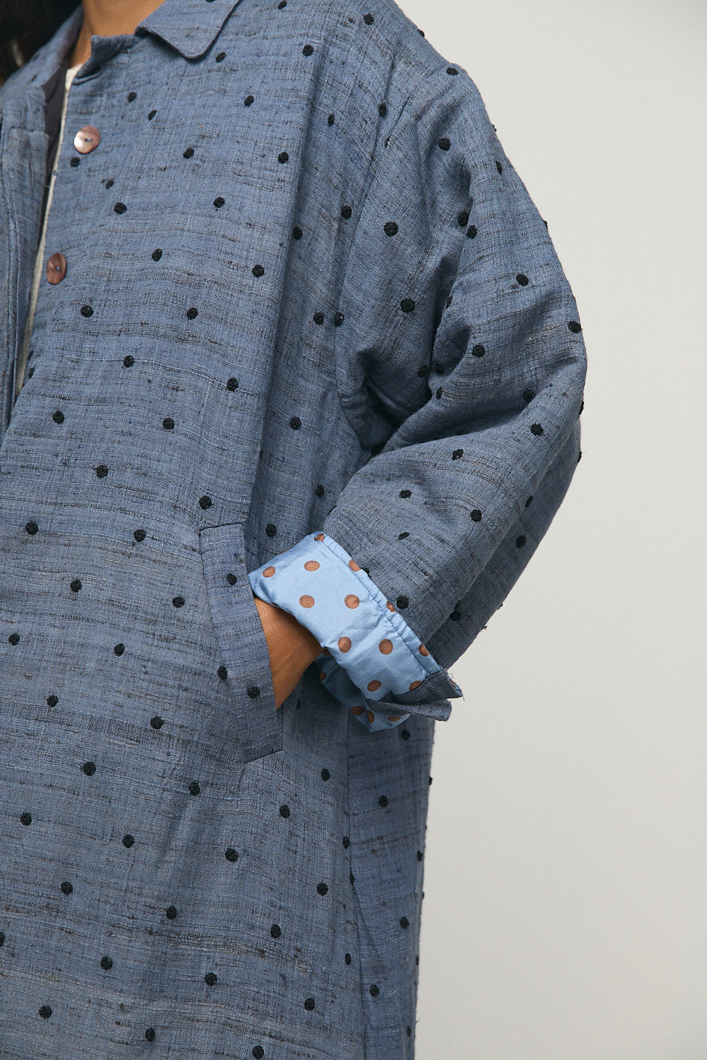 Embroidery Quilting Coat in Blue Grey