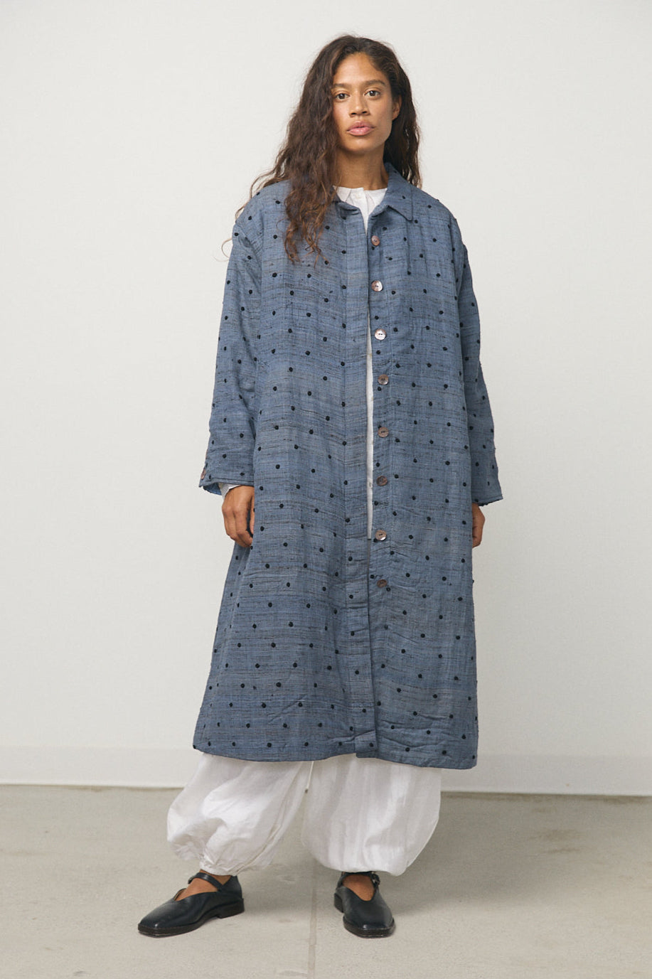Embroidery Quilting Coat in Blue Grey