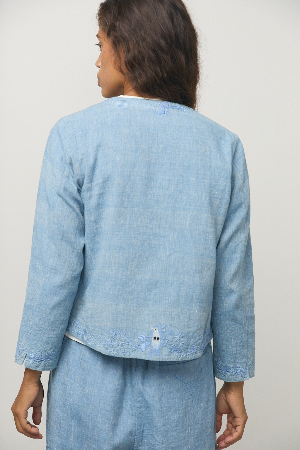 Handloom Indigo Denim "Eye Three Birds" Jacket