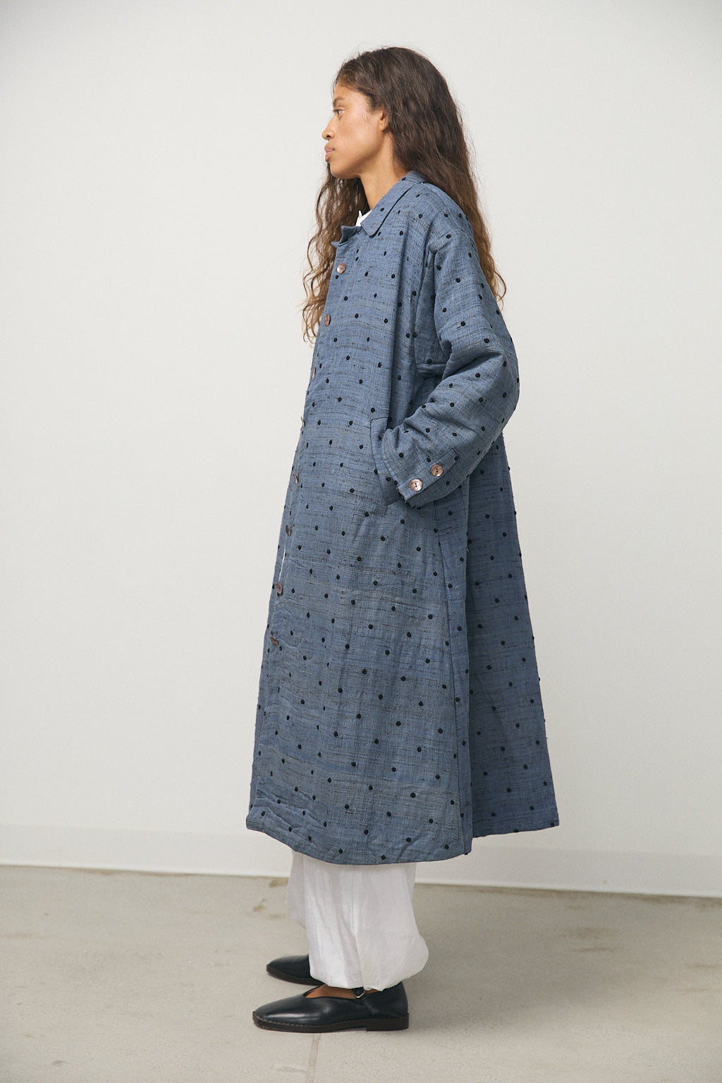 Embroidery Quilting Coat in Blue Grey
