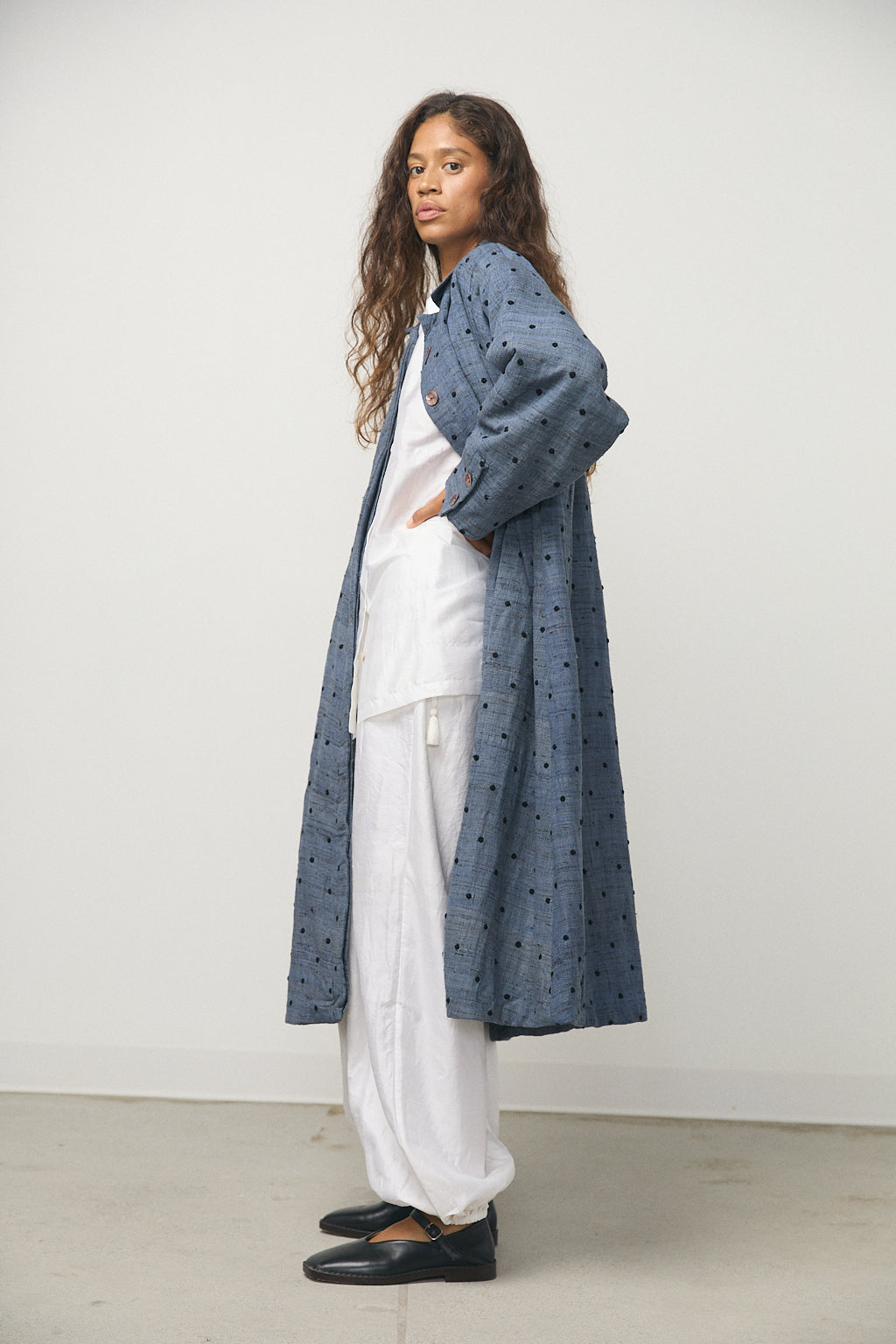 Embroidery Quilting Coat in Blue Grey