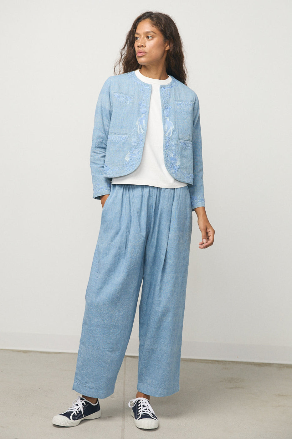 Handloom Indigo Denim "Eye Three Birds" Jacket