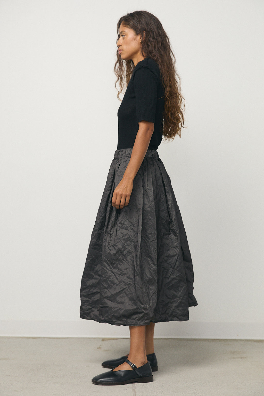 Pleated Long Skirt in Metallic