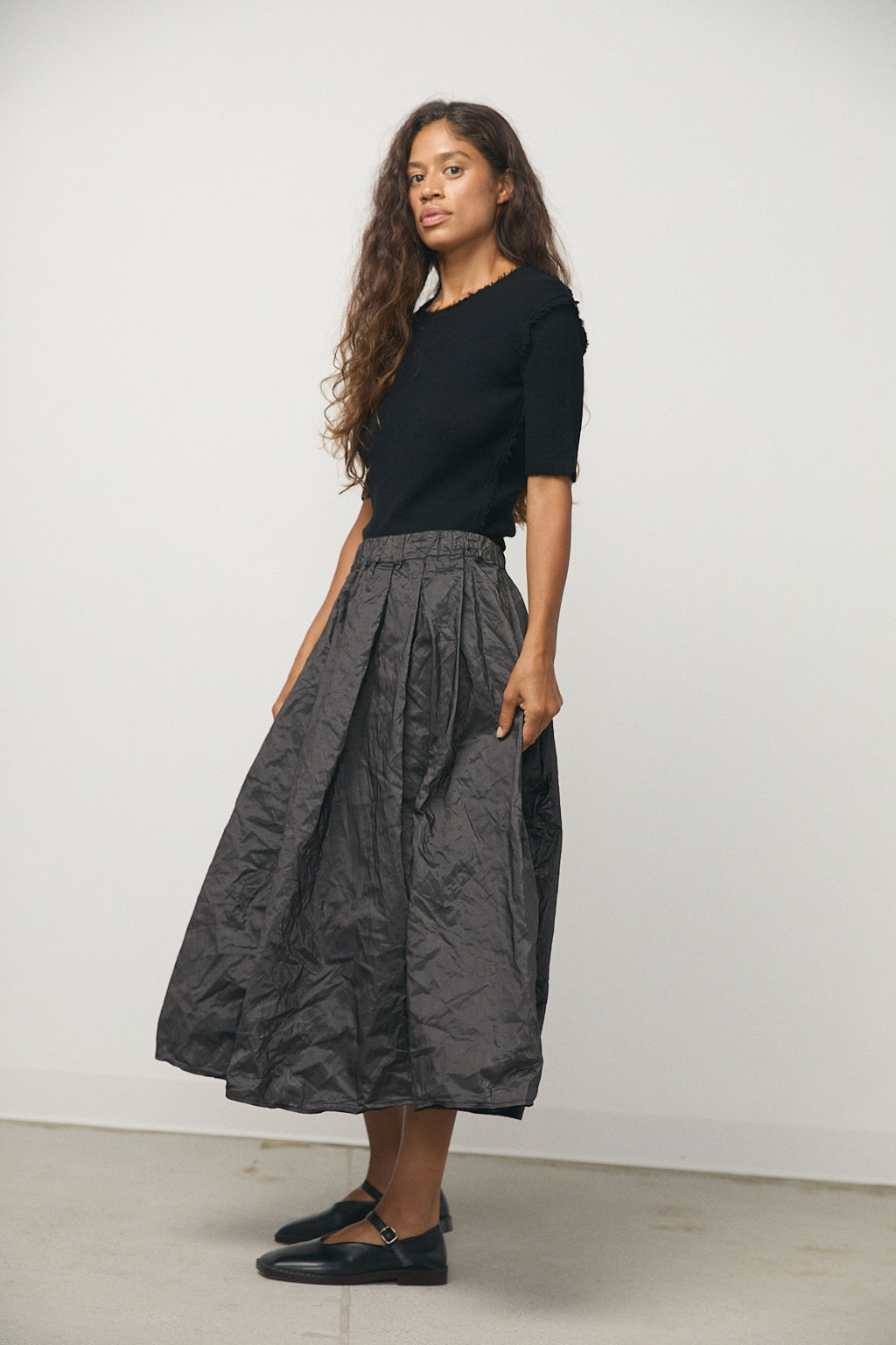 Pleated Long Skirt in Metallic