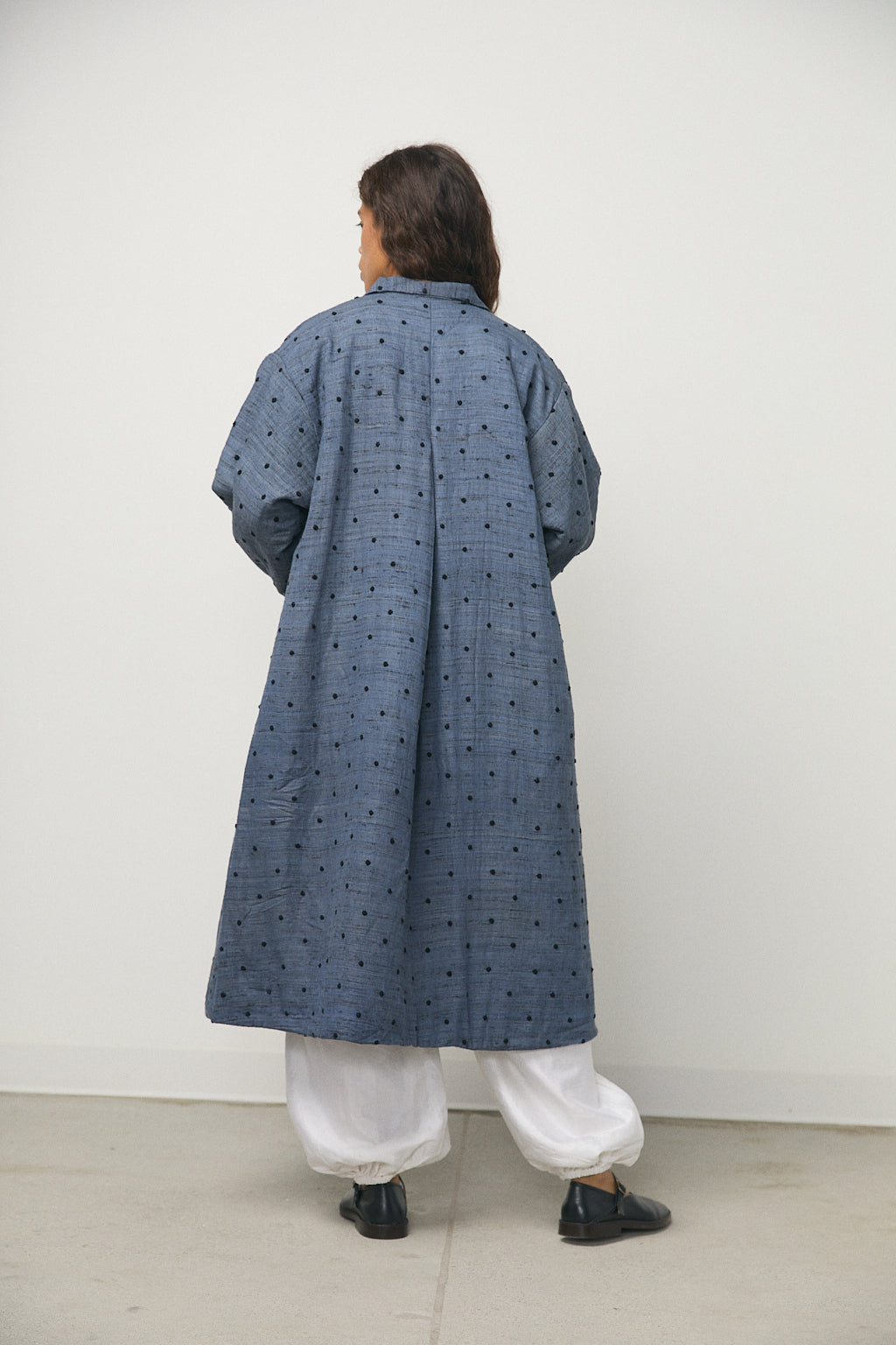 Embroidery Quilting Coat in Blue Grey