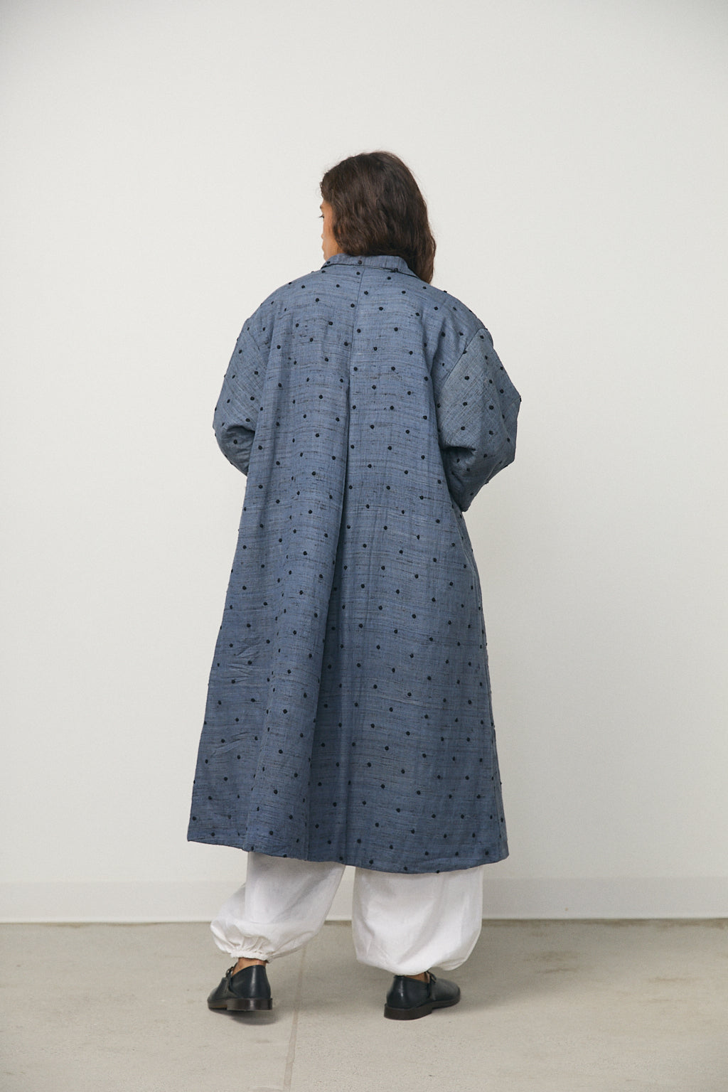 Embroidery Quilting Coat in Blue Grey