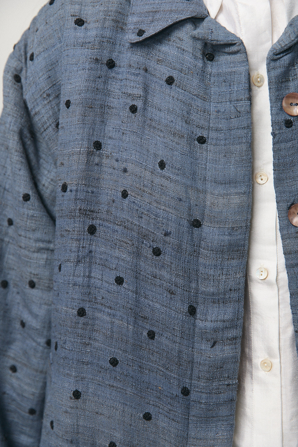 Embroidery Quilting Coat in Blue Grey