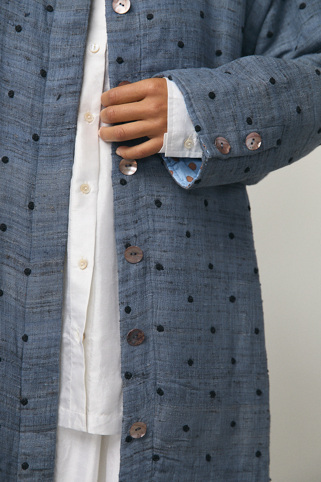 Embroidery Quilting Coat in Blue Grey