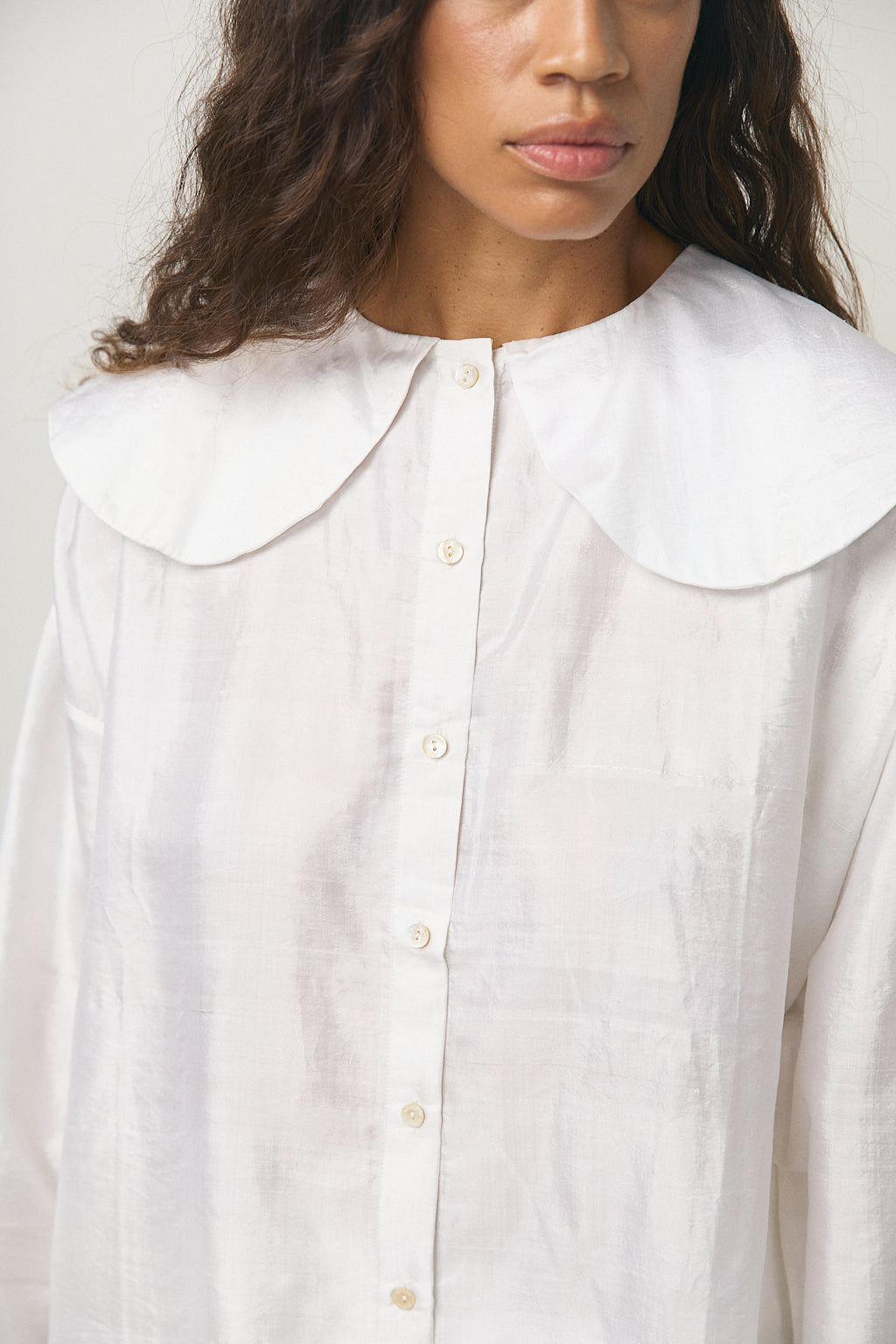 Round Collar Over Blouse in White