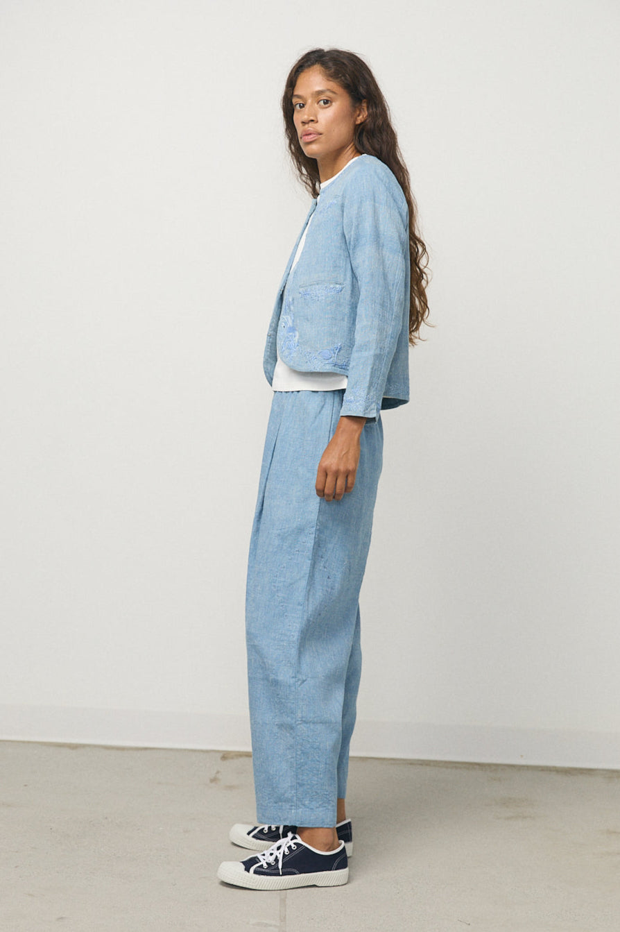 Handloom Indigo Denim Big Tuck Pants