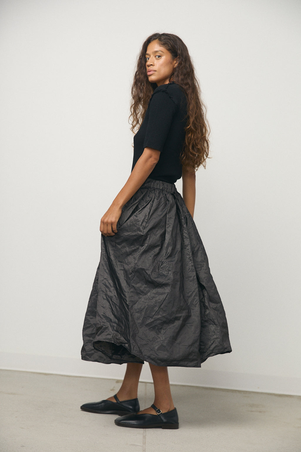 Pleated Long Skirt in Metallic