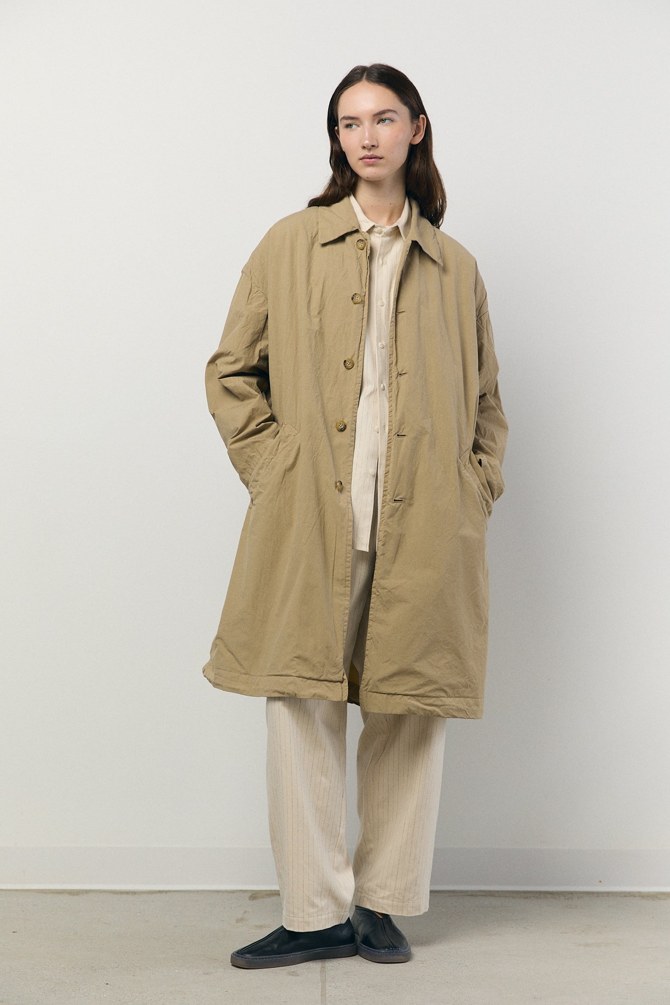 Cotton Silk Coat in Beige