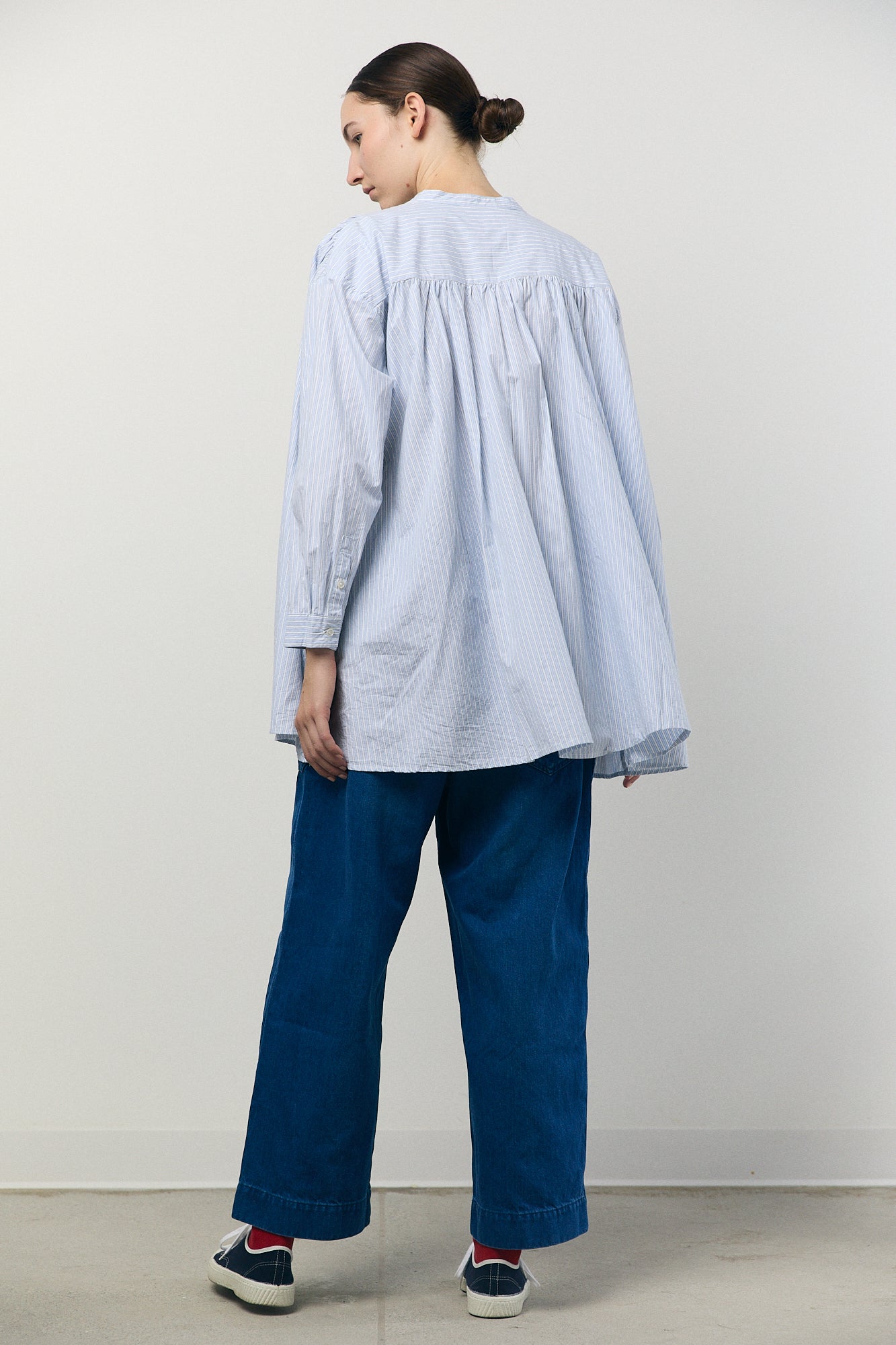 Pullover Shirt in Sax and Green Stripe