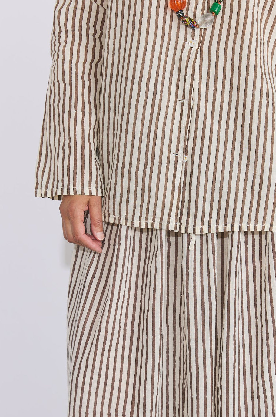Khadi Cotton Button Up Shirt - Brown Stripe