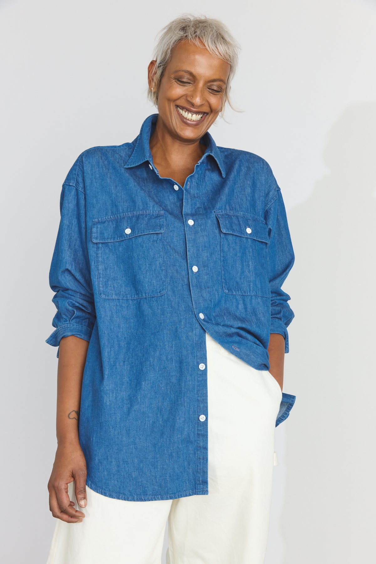 Bio Washed Double Pocket Field Shirt - Blue