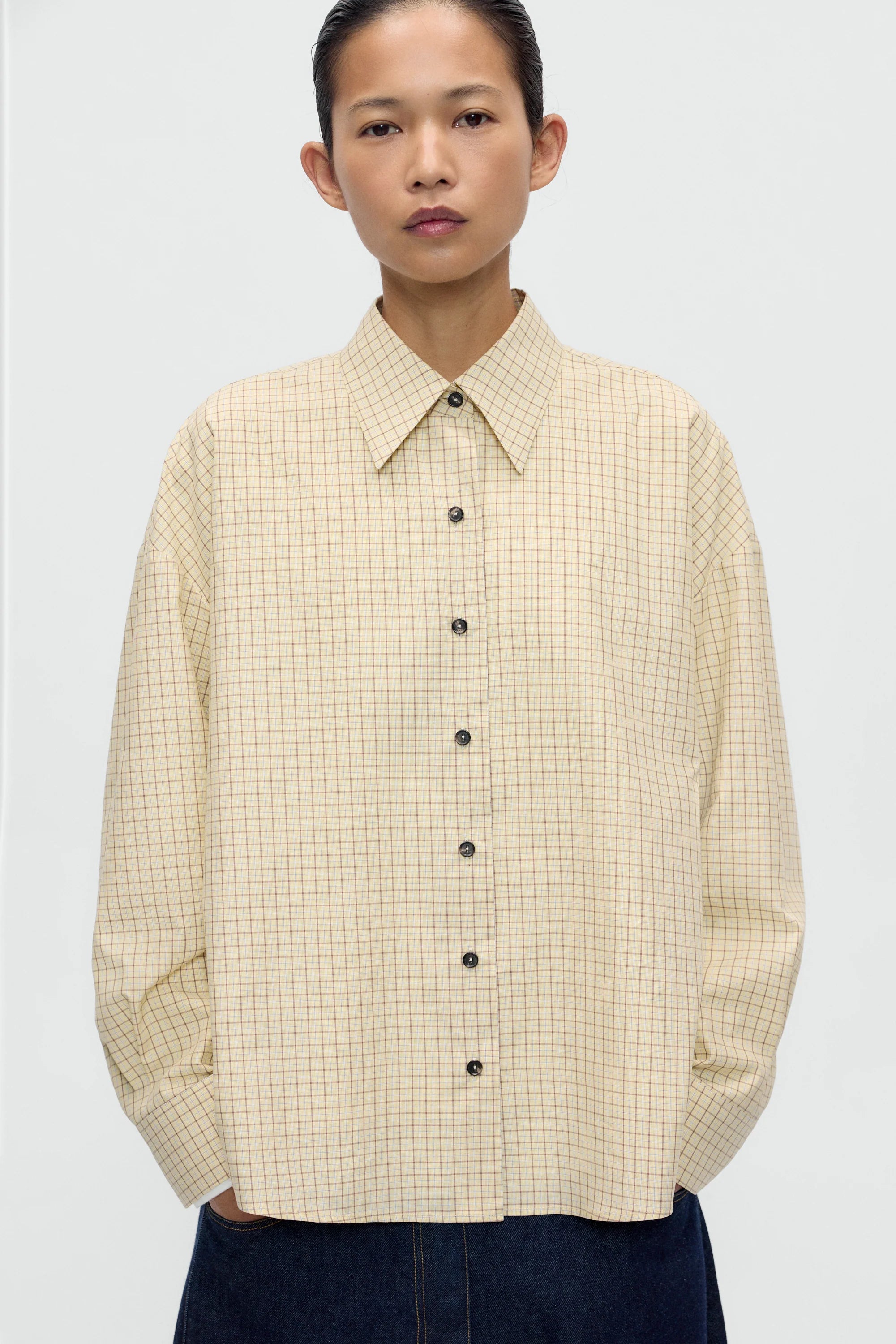 Checked Oversized Shirt - Yellow/Brown