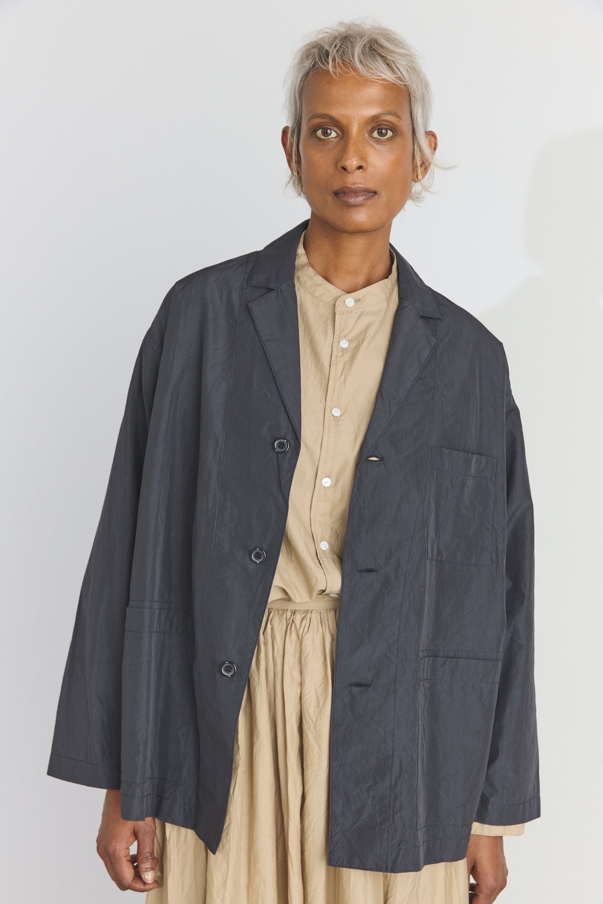 Cotton/Silk Atelier Jacket - Navy Black