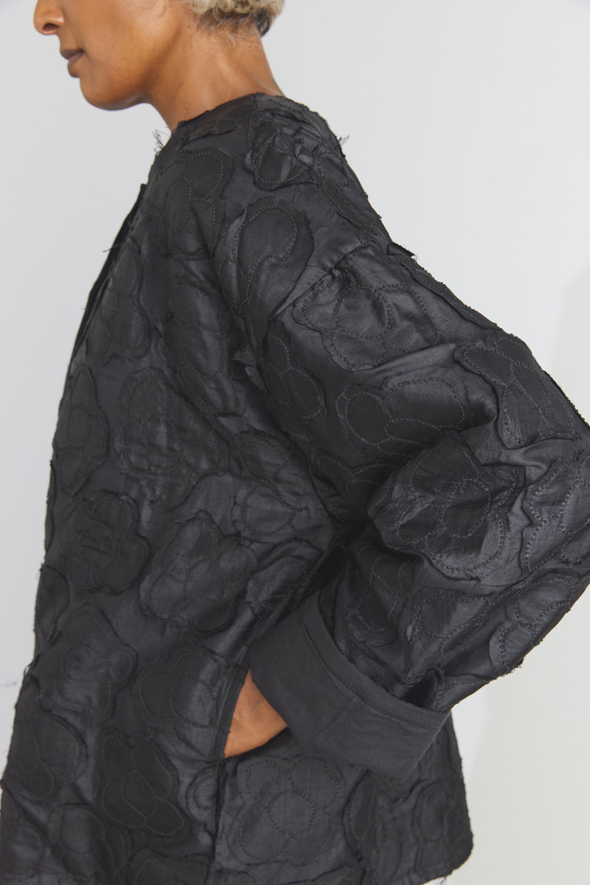 Flower Quilting Blouson - Black