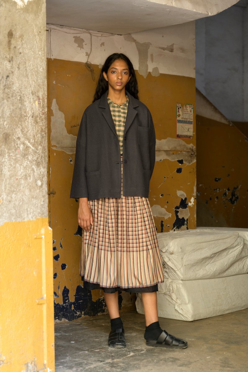 Gayle Reversible Skirt in Red Charcoal Check - Soochie - Runaway Bicycle