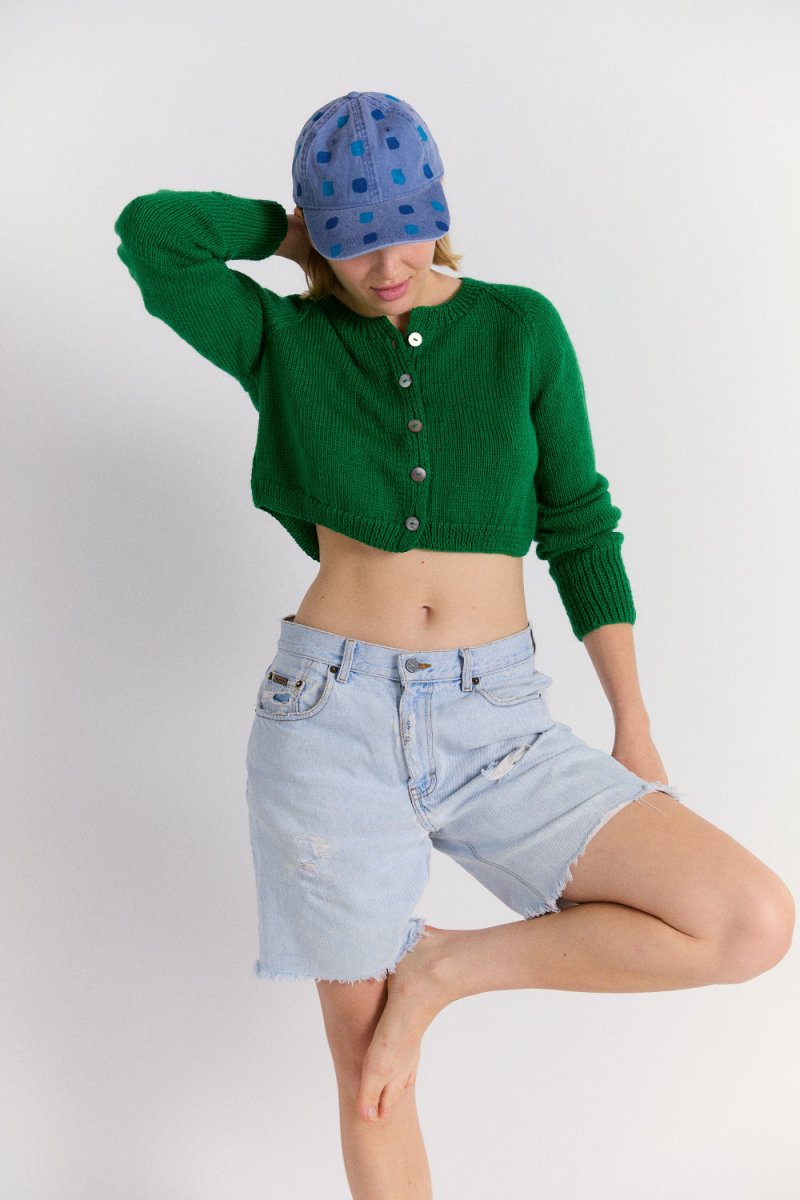 Hand - knit Cardigan in Green - Soochie - Auntie Oti