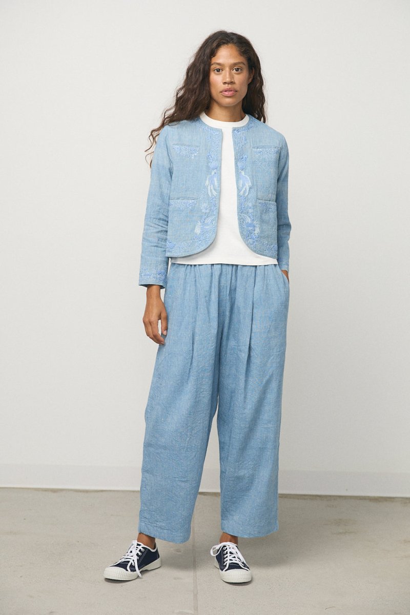 Handloom Indigo Denim Big Tuck Pants - Soochie - Weedless