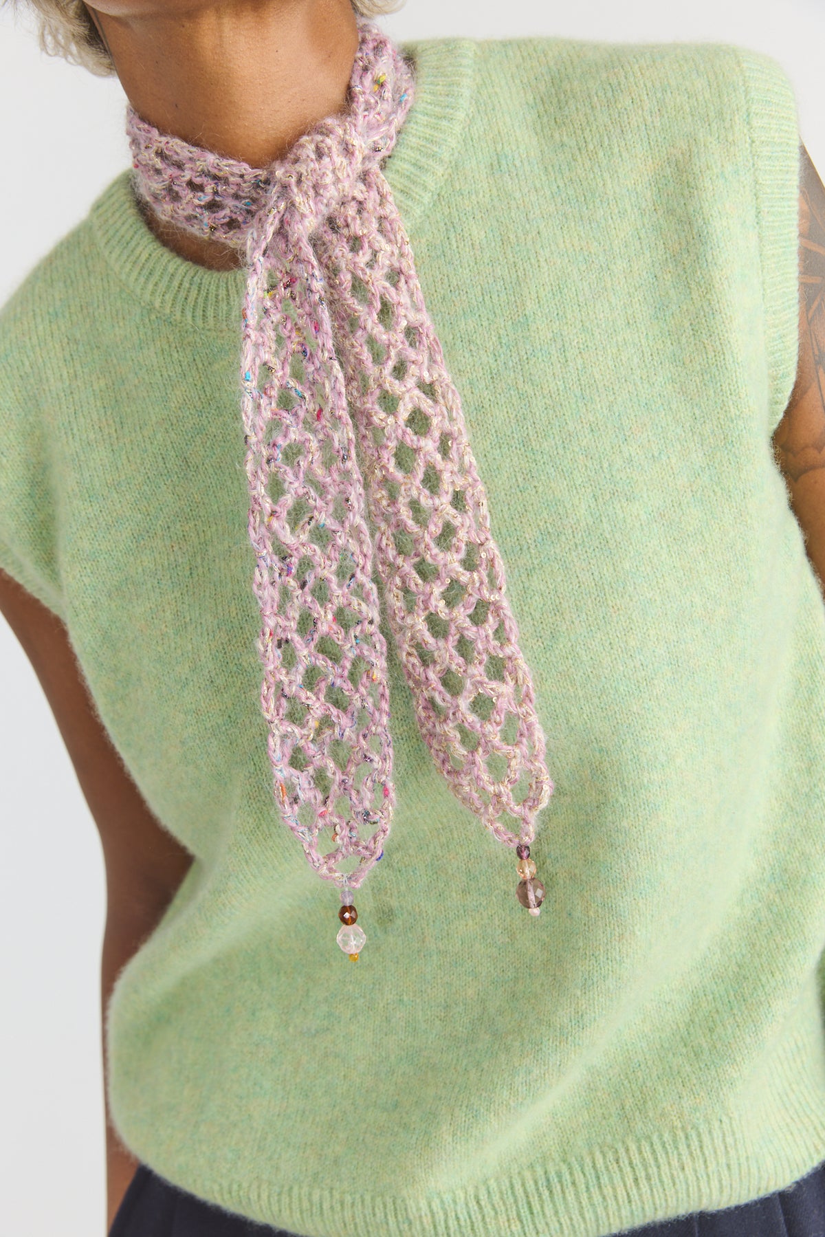 Hand Crochet Long Ties with Glass Beads - Violet