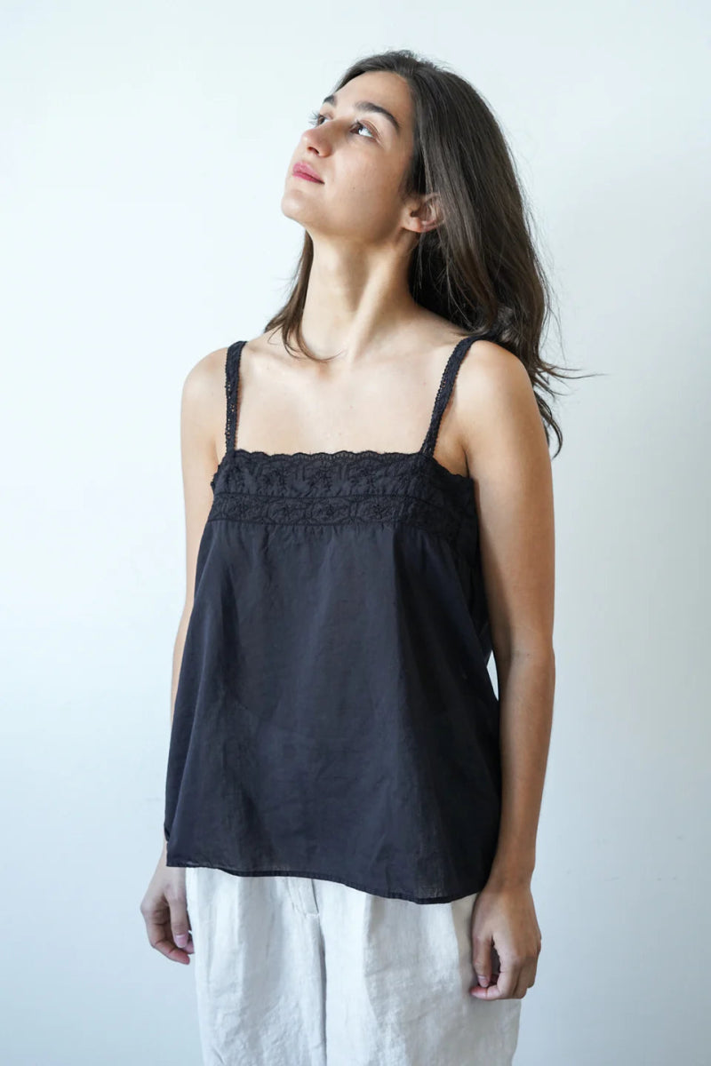 Milka Cotton Voile Lace Tank in Black - Soochie - Metta Melbourne