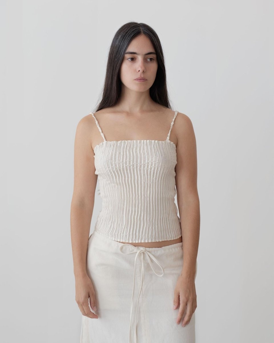 Plissé Satin Silk Tube Top - Soochie - Azur