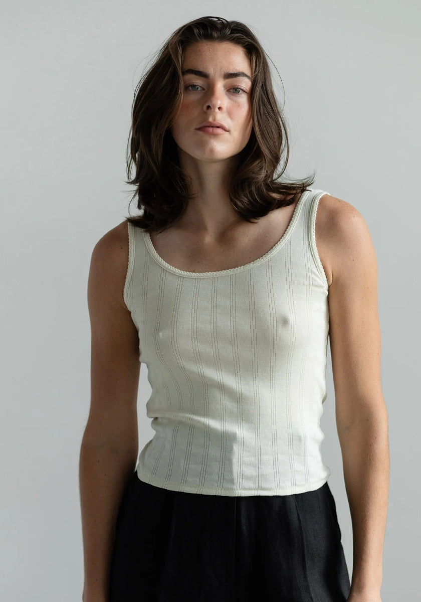 Pointelle Scoop Tank in Natural - Soochie - First Rite