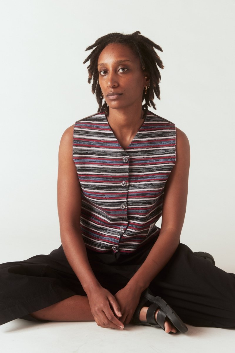 Reversible Roku Vest in Indigo and Rust - Soochie - Waste Yarn Project