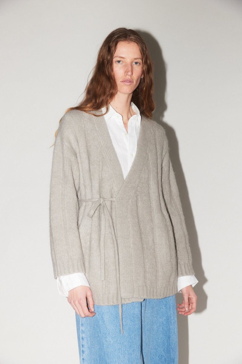 Roan Wrap Cardigan in Fog - Soochie - Bare Knitwear