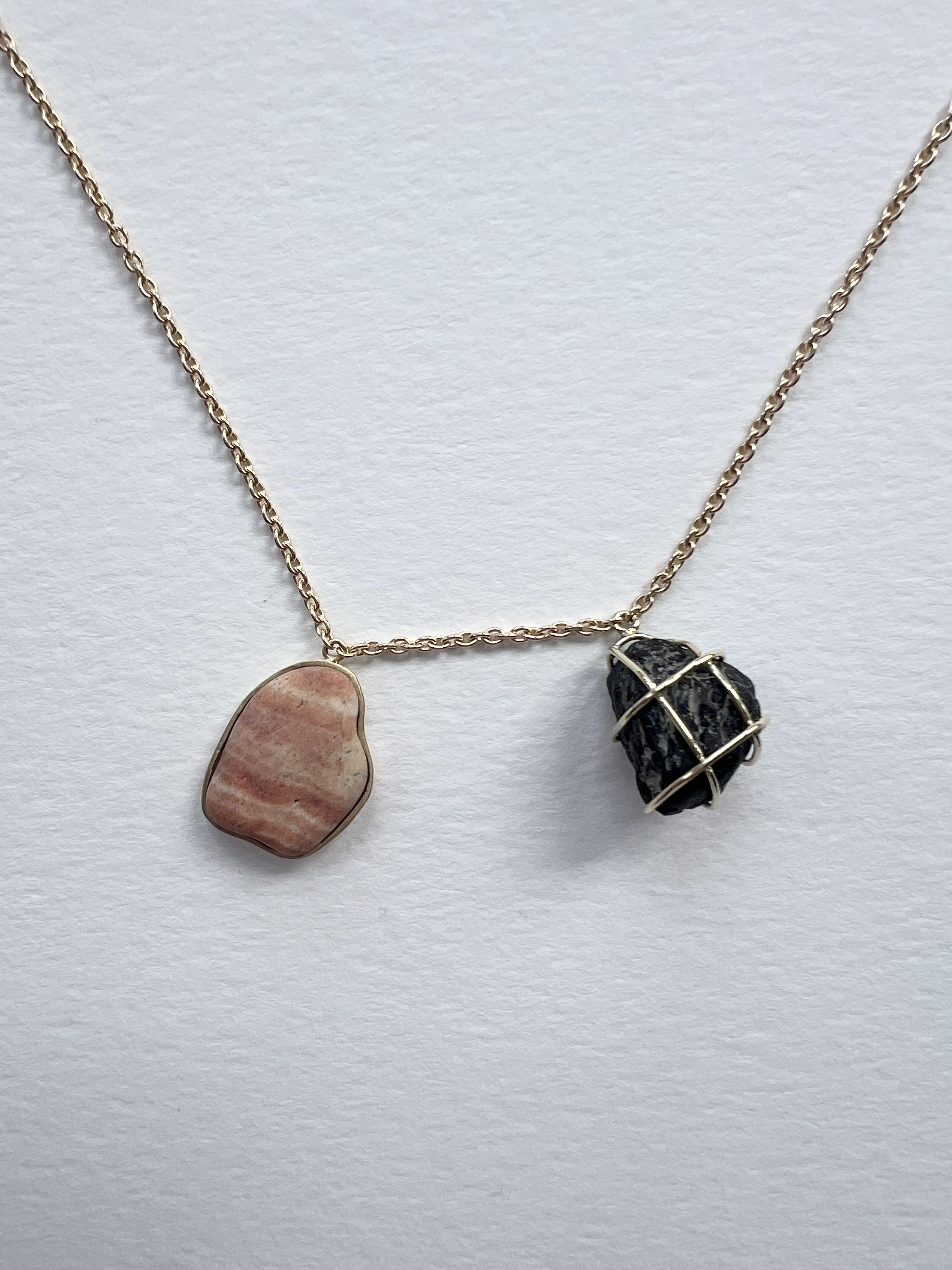 Mini Stone Necklace on 18k Gold Chain - Two stones