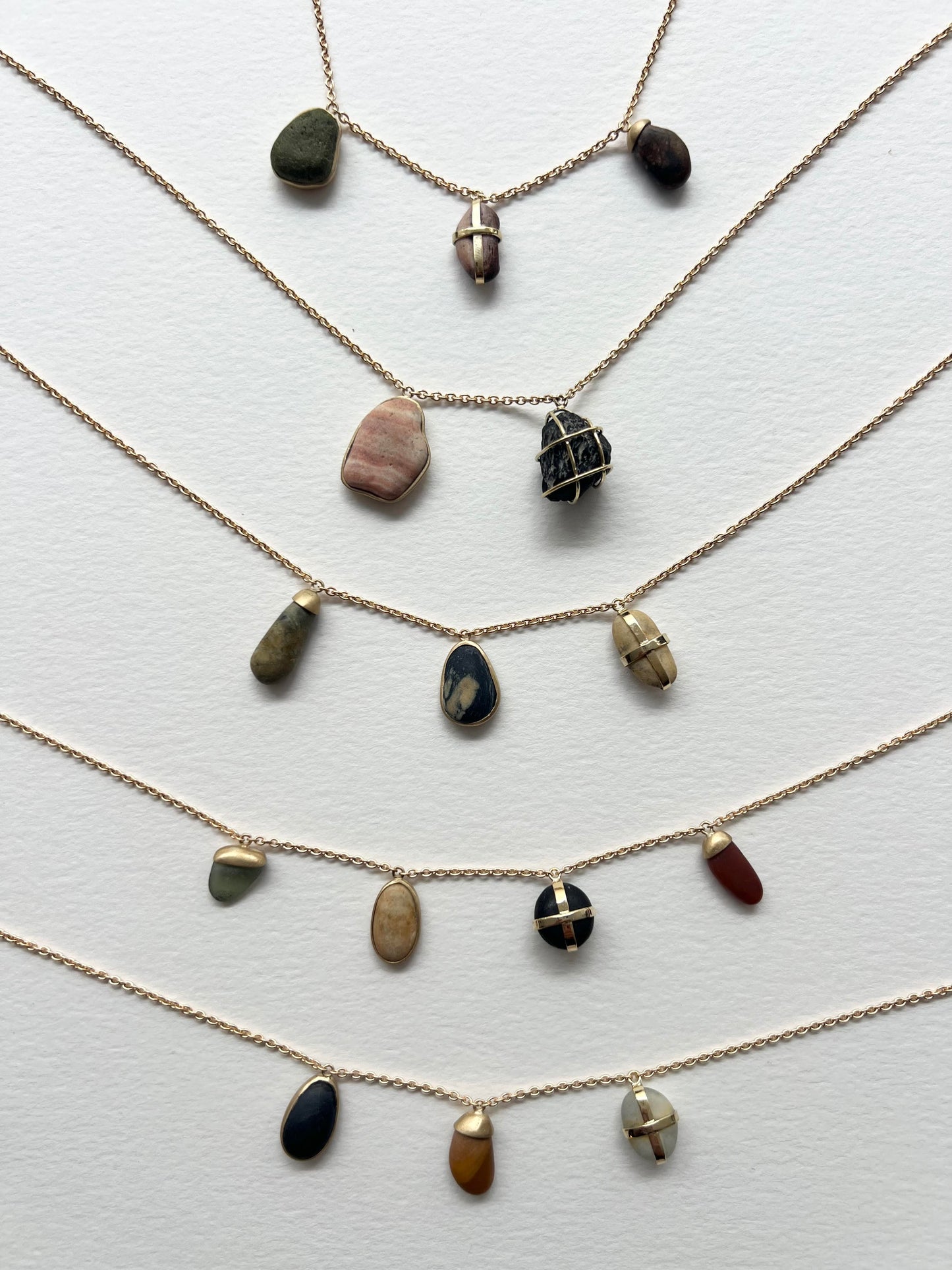 Mini Stone Necklace on 18k Gold Chain - Three Stones