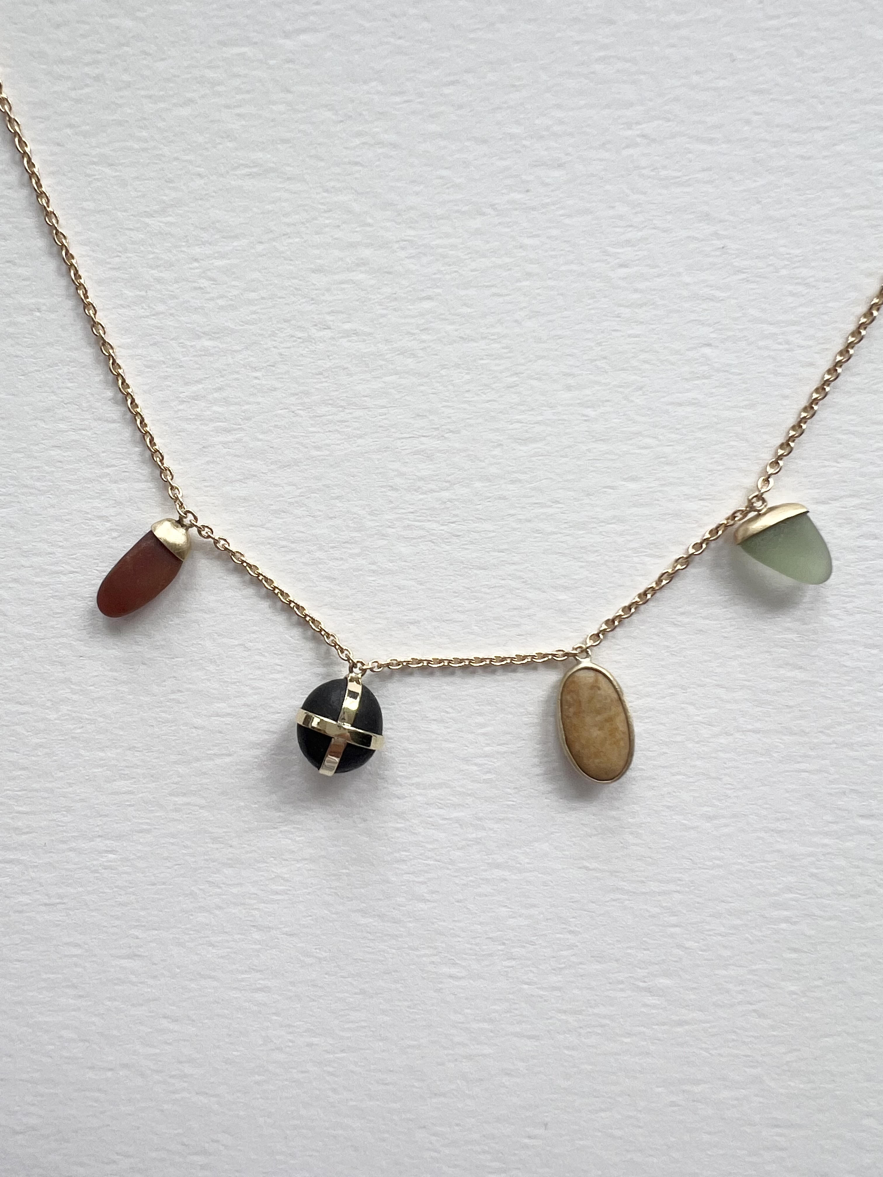 Mini Stone Necklace on 18k Gold Chain - Four Stones